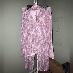 SKIMS Pink and Gray Animal Print Sleep Set
